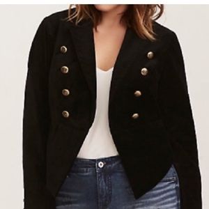 Torrid black velour velvet lg sleeve button military inspired jacket  size 1